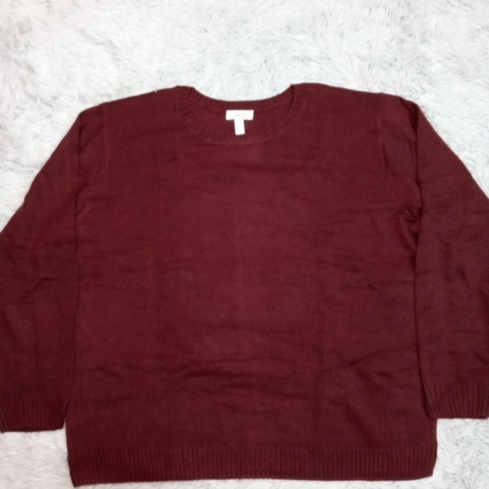 Denim & Co. Womens Sweater Red 2X Crew Neck Stretch Ribbed Hem Long Sleeve